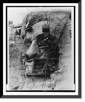 Closeup of workmen carving the head of Abraham Lincoln on the granite face of Mount Rushmore, Vintage Wall Art