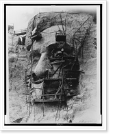 Closeup of workmen carving the head of Abraham Lincoln on the granite face of Mount Rushmore, Vintage Wall Art