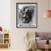 Closeup of workmen carving the head of Abraham Lincoln on the granite face of Mount Rushmore, Vintage Wall Art