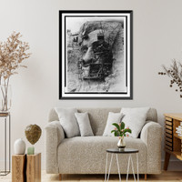 Closeup of workmen carving the head of Abraham Lincoln on the granite face of Mount Rushmore, Vintage Wall Art