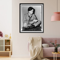 Pulitzer Prize-winning cartoonist Bill Mauldin, full-length portrait, seated, facing right, with sketch pad..World Telegram photo by Fred Palumbo, Vintage Wall Art