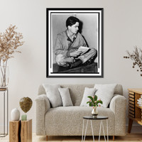 Pulitzer Prize-winning cartoonist Bill Mauldin, full-length portrait, seated, facing right, with sketch pad..World Telegram photo by Fred Palumbo, Vintage Wall Art