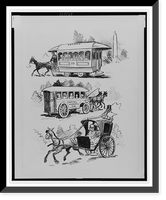 Two horse drawn trolleys and a carriage, showing transportation improvement in Washington, D.C, Vintage Wall Art