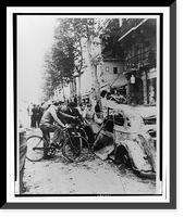 Parisians gather around a car and a home that were destroyed by German bombs, Antique Poster