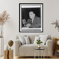 Ralph McGill, head-and-shoulders portrait, facing left, seated behind microphone testifying at Senate Foreign Relations Committee about Herbert Hoover's European recovery plan Classic Wall Art Pr