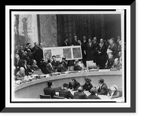 Adlai Stevenson describes location of missile sites in Cuba using aerial photographs during a United Nations Security Council meeting in New York Classic, Antique Poster