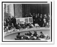 Adlai Stevenson describes location of missile sites in Cuba using aerial photographs during a United Nations Security Council meeting in New York Classic, Antique Poster