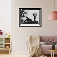 Historic Framed Print, [Edna St. Vincent Millay, head-and-shoulders portrait, seated behind NBC microphone reciting her poetry].Ray Lee Jackson, NBC Studio.,  17-7/8" x 21-7/8"