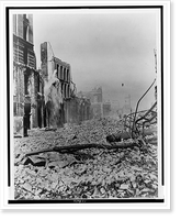 Rubble in the street and shells of buildings on the left in San Francisco following the 1906 Earthquake Classic, Historic Print