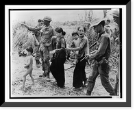 American and Vietnamese soldiers direct women and children to central collection point for civilians" near the Cambodian border" Classic, Vintage Print