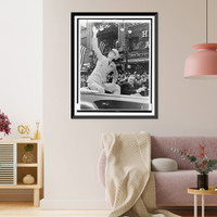 Historic Framed Print, [General Jonathan Wainwright, riding in car, with Fiorello La Guardia, waving to crowd during ticker tape parade, New York City],  17-7/8" x 21-7/8"