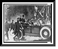 Col. Charles A. Lindbergh rode up lower Broadway in an open car next to Mayor James J. Walker, Grover Whalen is in front of the Mayor, Antique Print