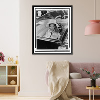 Historic Framed Print, [Queen Sirikit of Thailand, seated in car, waving, probably during ticker tape parade, New York City].World Telegram & Sun photo by Phil Stanziola.,  17-7/8" x 21-7/8"