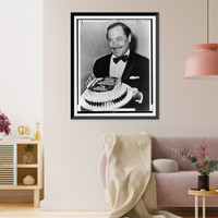 Historic Framed Print, Tennessee Williams with birthday" cake for the 20th anniversary of "The Glass Menagerie" opening.World Telegram & Sun photo by O. Fernandez.",  17-7/8" x 21-7/8"