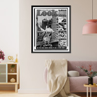 Historic Framed Print, [Look magazine cover illustration showing daredevil balanced on chairs on the edge of a building],  17-7/8" x 21-7/8"