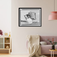Historic Framed Print, Italian day laborer with basket of beans she has just picked. Seabrook Farms, Bridgeton, New Jersey,  17-7/8" x 21-7/8"