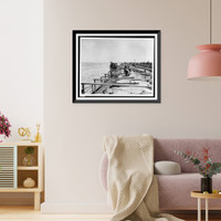 Historic Framed Print, [Workers erecting braces to support seawall].Ewing, Inc., Baton Rouge.,  17-7/8" x 21-7/8"