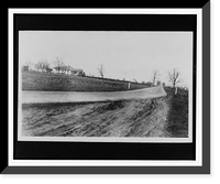 Historic Framed Print, [House and other buildings on left of a country road],  17-7/8" x 21-7/8"