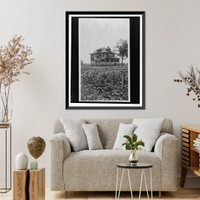 Historic Framed Print, [Farmhouse with garden in foreground],  17-7/8" x 21-7/8"