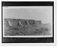 Historic Framed Print, Cabin Teele Crevasse, showing bracing at rear of sack topping, plank 3 ft high at point of failure,  17-7/8" x 21-7/8"