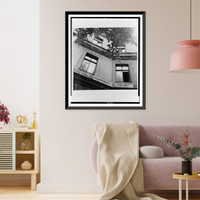 Windows, one open, in a building, possibly Sigmund Freud's office, Antique Print