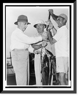 Admiral William Leahy (left) and President Truman (center) standing with U.S. Navy Captain Saunders, who is holding up a scale on which are hanging several fish, Vintage Wall Art