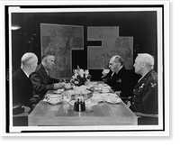 Admiral William Leahy (right, rear) seated with three other officers at a table with floral centerpiece, maps on wall in background, Antique Wall Art