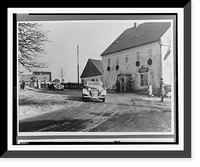 Two Mercedes-Benz automobiles passing in front of a building decorated with wreaths, Vintage Poster