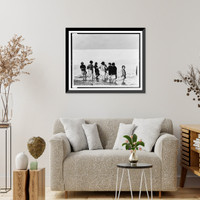Historic Framed Print, Making friends with the sea. These orphan children at Marathon, Greece, were brought from the interior of Asia Minor by the Near East Relief and never saw the sea before,  17-7/8" x 21-7/8"