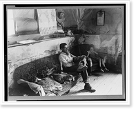 Faro Caudill and his daughter in their dugout home. There hasn't been any cash to buy furniture. Farm expenditures take all extra cash. Pie Town, New Mexico Classic, Antique Wall Art