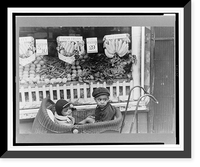 Historic Framed Print, Children in front of grocery store, Chicago, Illinois,  17-7/8" x 21-7/8"