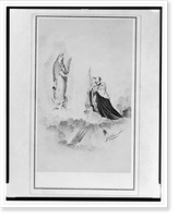Empress Carlota and Emperor Maximilian kneel before Our Lady of Guadalupe, as bayonets pierce dark clouds below them, Antique Poster