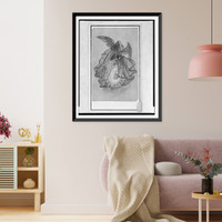 Historic Framed Print, [Eagle lifting veil from cameo of Empress Carlota and Emperor Maximilian],  17-7/8" x 21-7/8"