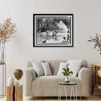 Historic Framed Print, New York, New York. Children escape the heat of the East Side by using fire hydrant as a shower bath,  17-7/8" x 21-7/8"