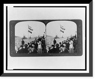 On board an excursion steamer, passing the American Fleet. Hudson-Fulton Celebration, New York, U.S.A, Historic Reproduction