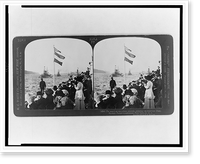 On board an excursion steamer, passing the American Fleet. Hudson-Fulton Celebration, New York, U.S.A, Historic Reproduction