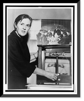 Dr. Frances O. Kelsey, half-length portrait, standing, facing front, next to balance scales, Antique Poster