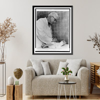 Historic Framed Print, Dr. Virginia Apgar welcoming world's newest guest.World Journal Tribune photo by Al Ravenna.,  17-7/8" x 21-7/8"