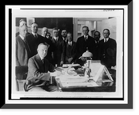 Historic Framed Print, President Coolidge signing the Cameron Bill which authorizes the construction of the Coolidge Dam in Arizona,  17-7/8" x 21-7/8"