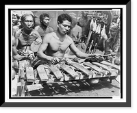 Balinese musician playing wooden xylophone in foreground, joining him are others with drums and instruments in background.Colin McPhee, Antique Wall Art