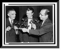 (l to r) Sen. Joseph O'Mahoney, Dr. Floyd S. Daft, and Dr. Joseph J. Bunim, half-length portrait, holding a wooden model of the molecular structure of cortisone Classic, Vintage Print