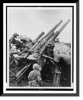 Twin-mounted dual-purpose naval guns were knocked out by shells before the first American troops landed".photo by Sgt. John Bushemi.", Antique Wall Art