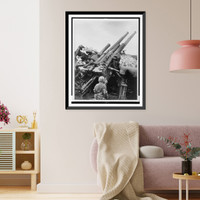 Twin-mounted dual-purpose naval guns were knocked out by shells before the first American troops landed".photo by Sgt. John Bushemi.", Antique Wall Art