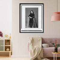 Woman wearing shawl, full-length portrait, standing facing front, with arm propped on half column Classic, Antique Print