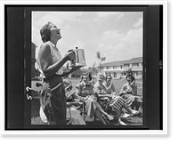 Woman holding coffee pot standing next to group of women neighbors seated in lawn chairs, Park Forest, Illinois.Sandberg, Antique Wall Art