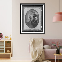 Outdoor scene, mounted cavalry soldier seated on horse, Antique Print