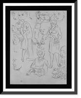 Sketches of people in action, Vintage Print