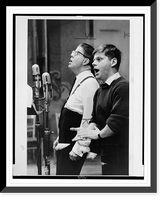 Historic Framed Print, [Robert Morse and Rudy Vallee during recording session for How to succeed in business without really trying"]",  17-7/8" x 21-7/8"