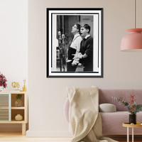 Historic Framed Print, [Robert Morse and Rudy Vallee during recording session for How to succeed in business without really trying"]",  17-7/8" x 21-7/8"