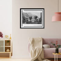 Exterior view of large house facing a park.Lalanne, Antique Poster